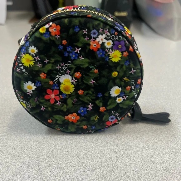 SALE!!! Jimmy Choo Satin silk floral logo coin pouch keychain wallet NEW